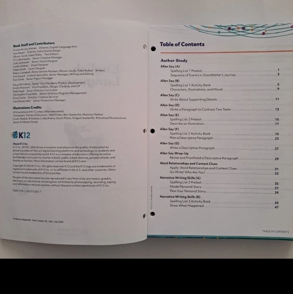 K12 Summit Curriculum English Language Arts Activity Book #3 Home Schooling Used